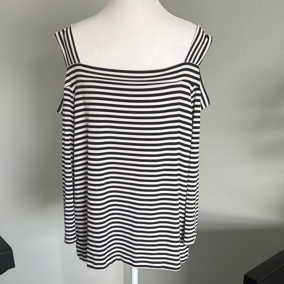Chico's 3 Black and White Striped cold shoulder blouse - Picture 1 of 5